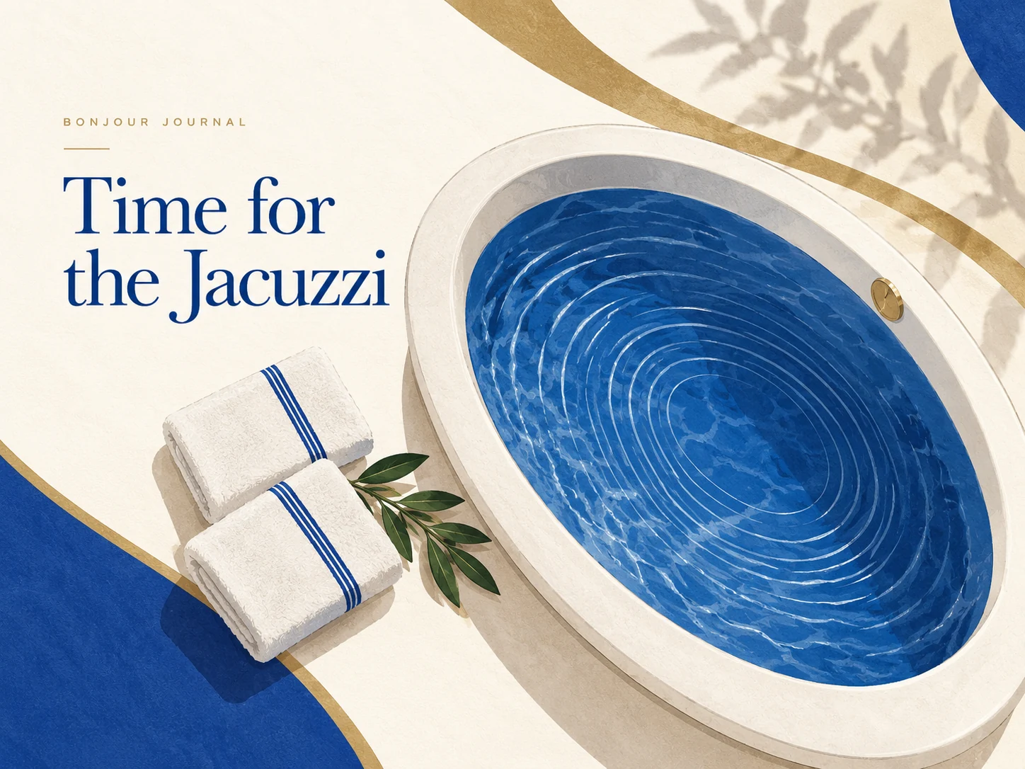 Illustrated cover: Inside the Jacuzzi Room at Bonjour Wellness Spa